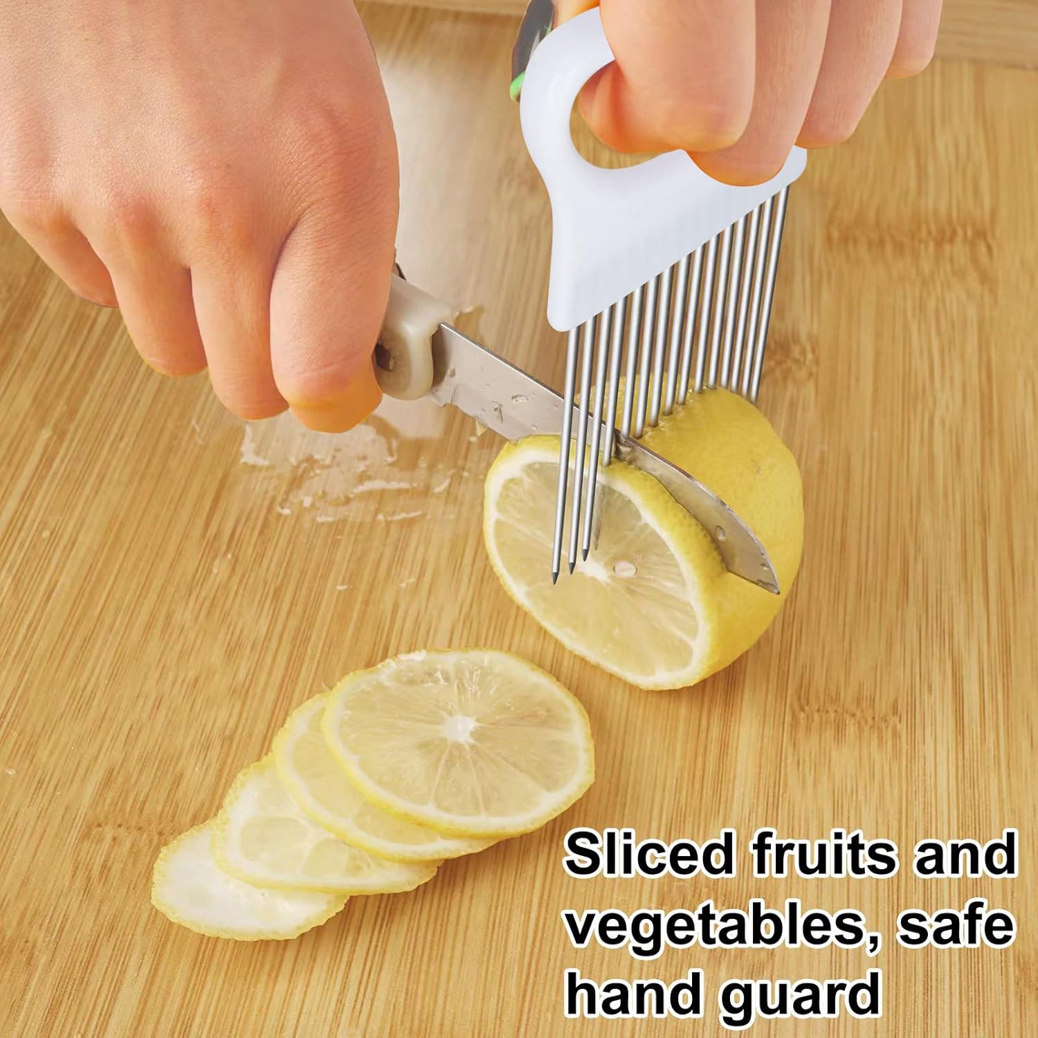 2Pcs Ruooson Onion Holder for Slicing, Stainless Steel Prongs Kitchen Slicer, Lemon Potato Cucumber Vegetable Cutter Comb,Meat Tenderizer,(white and
