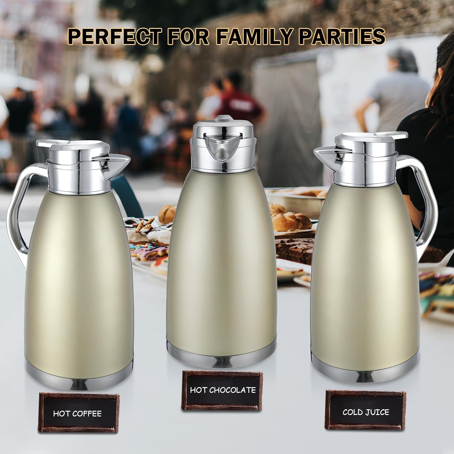 2 jarras térmicas de café de 78 onzas, dispensador de agua caliente, jarra de acero inoxidable para café líquido caliente, té, leche con 2 cepillos,