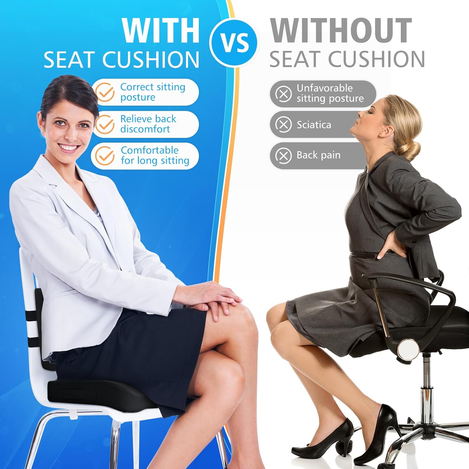 CushZone Cojín de asiento, almohada de apoyo lumbar con correa ajustable, cojines para silla para aliviar el dolor de ciática, con funda lavable