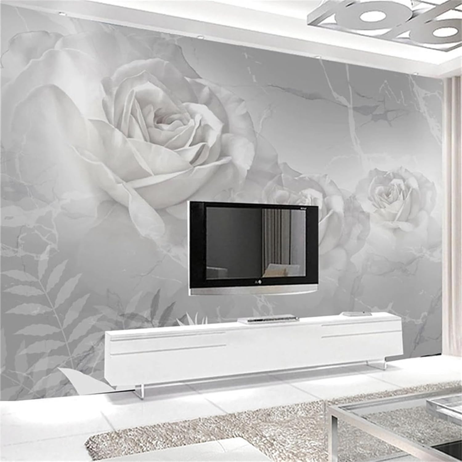 Calcomanías de pared 3D modernas de mármol blanco, calcomanías de pared de rosas, murales de pared extraíbles, decoración de pared para despegar y