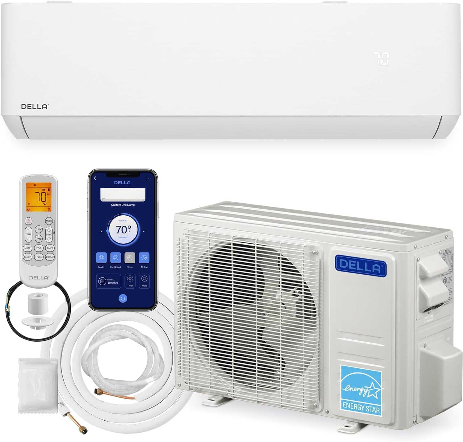 DELLA Optima Series 12,000 BTU Wifi Mini Split AC, funciona con Alexa, Energy Star 208230V 23 SEER2 enfría hasta 550 pies cuadrados de aire