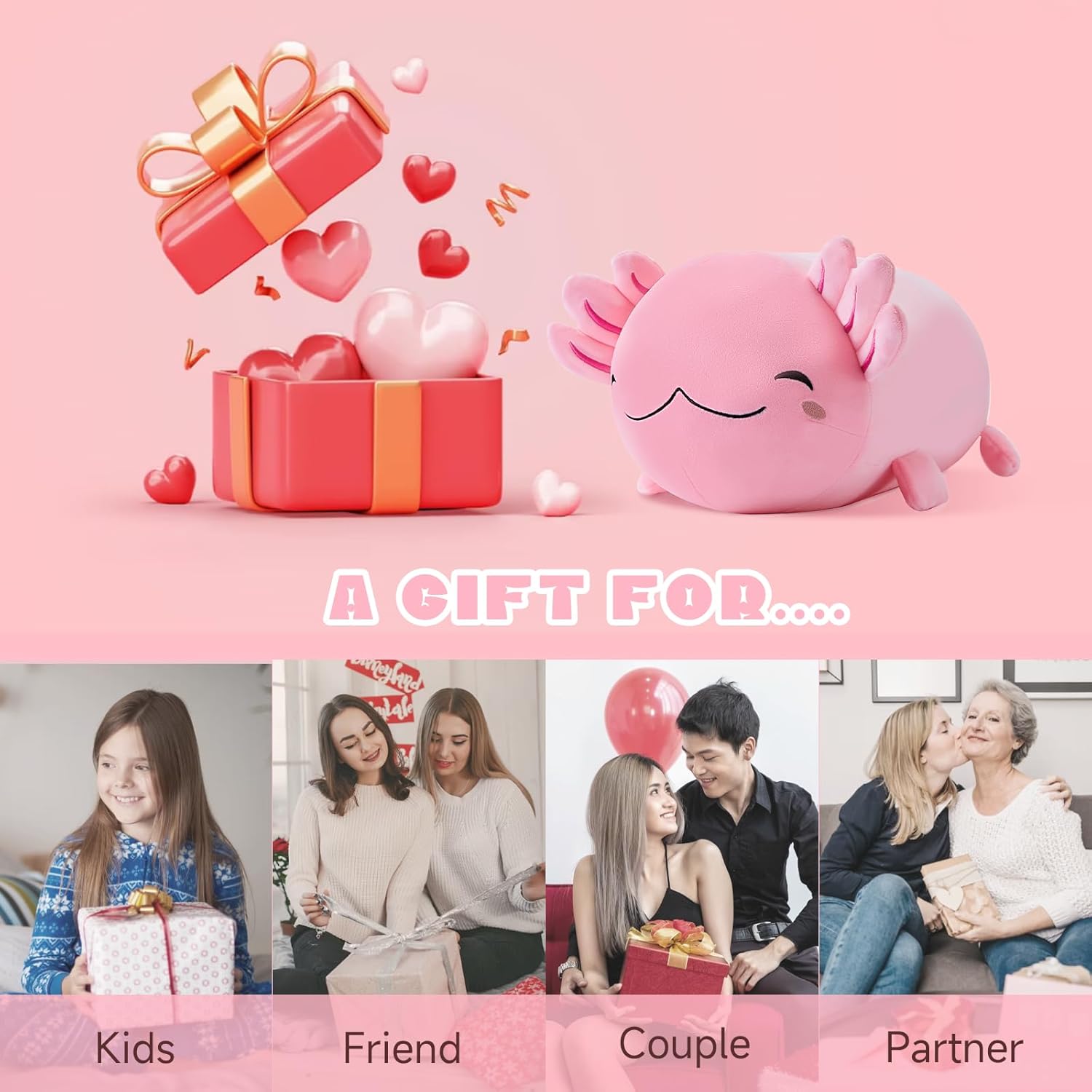 Axolotl – Peluche de animal de peluche suave de 19 pulgadas, linda almohada de felpa de ajolote kawaii, regalo para niños y niñas, cumpleaños,