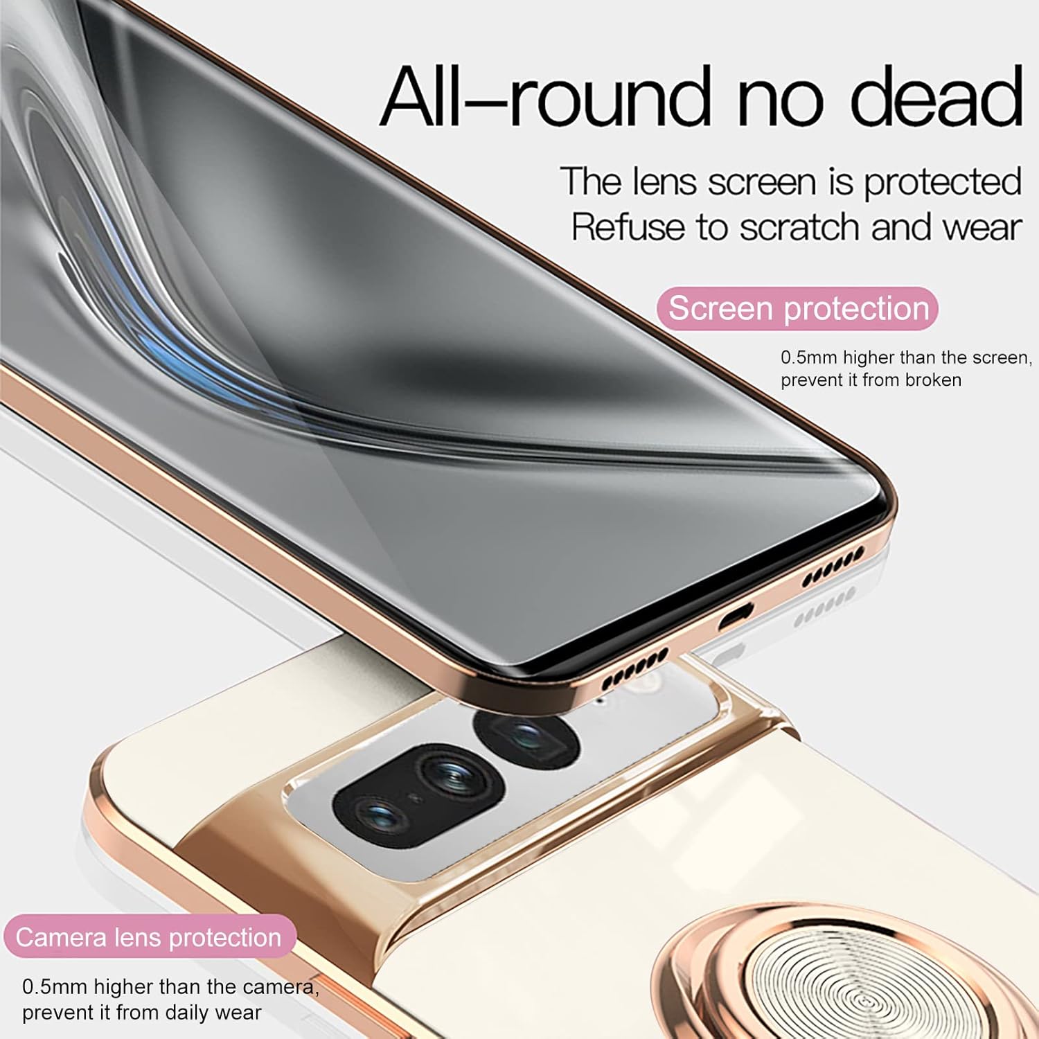 Urarssa Funda compatible con Google Pixel 7 Pro para mujeres y niñas, soporte magnético giratorio para automóvil, funda suave a prueba de golpes,