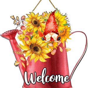 Verano girasol bienvenida puerta signo granja verano girasol gnomo puerta colgante impreso placa de madera colgante decoración de pared, rústico Verano girasol bienvenida puerta signo granja verano girasol gnomo puerta colgante impreso placa de madera colgante decoración de pared, rústico