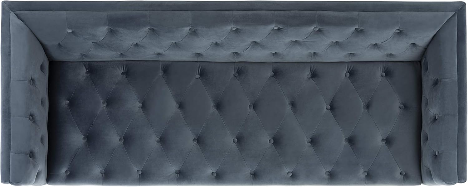 Safavieh Couture Home Florentino Glam – Sofá copetudo azul polvoriento y dorado