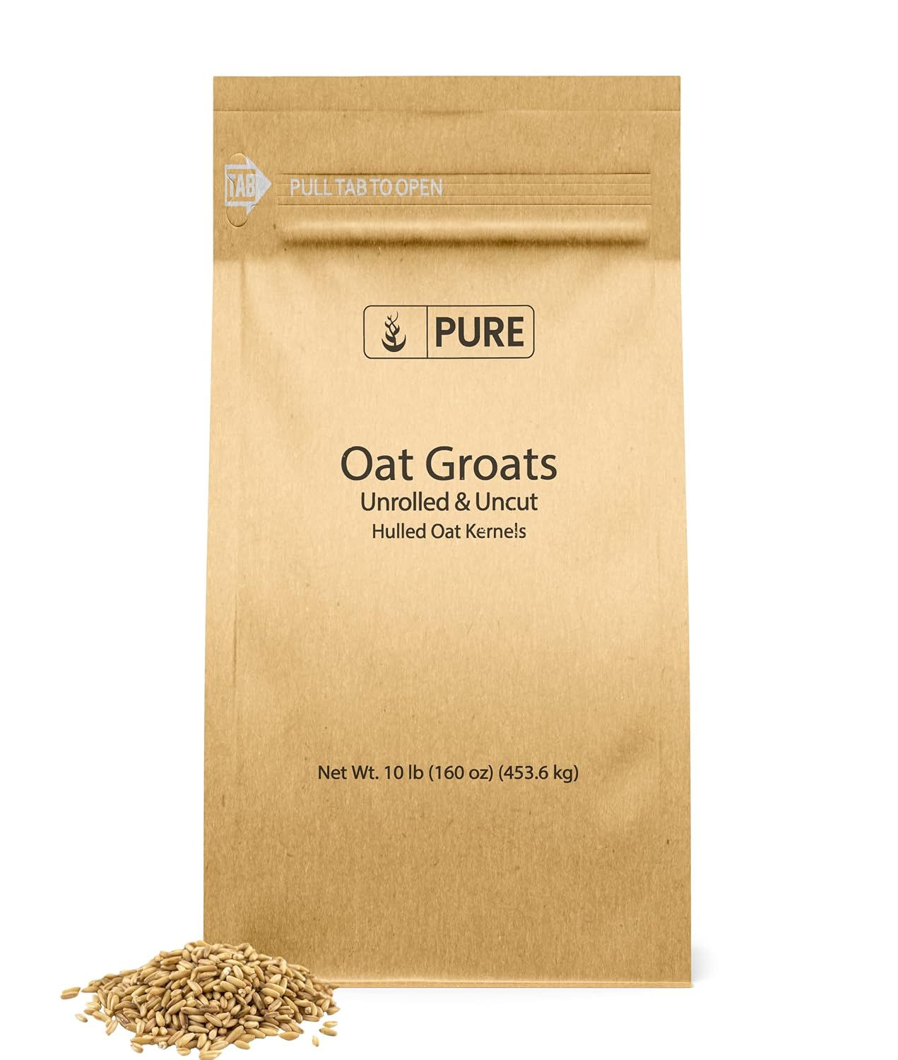 Pure Original Ingredients Granos de avena (10 libras), enteros, sin cortar y sin cáscara, altos en proteínas, granos de avena