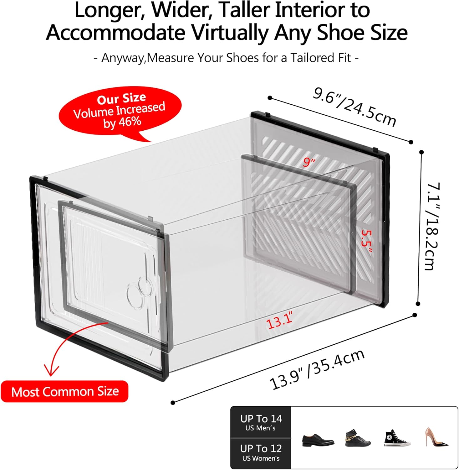 Organizador grande de zapatos, paquete de 8, tiene capacidad para hasta 12 pares de zapatero más grueso con divisores interiores extraíbles para