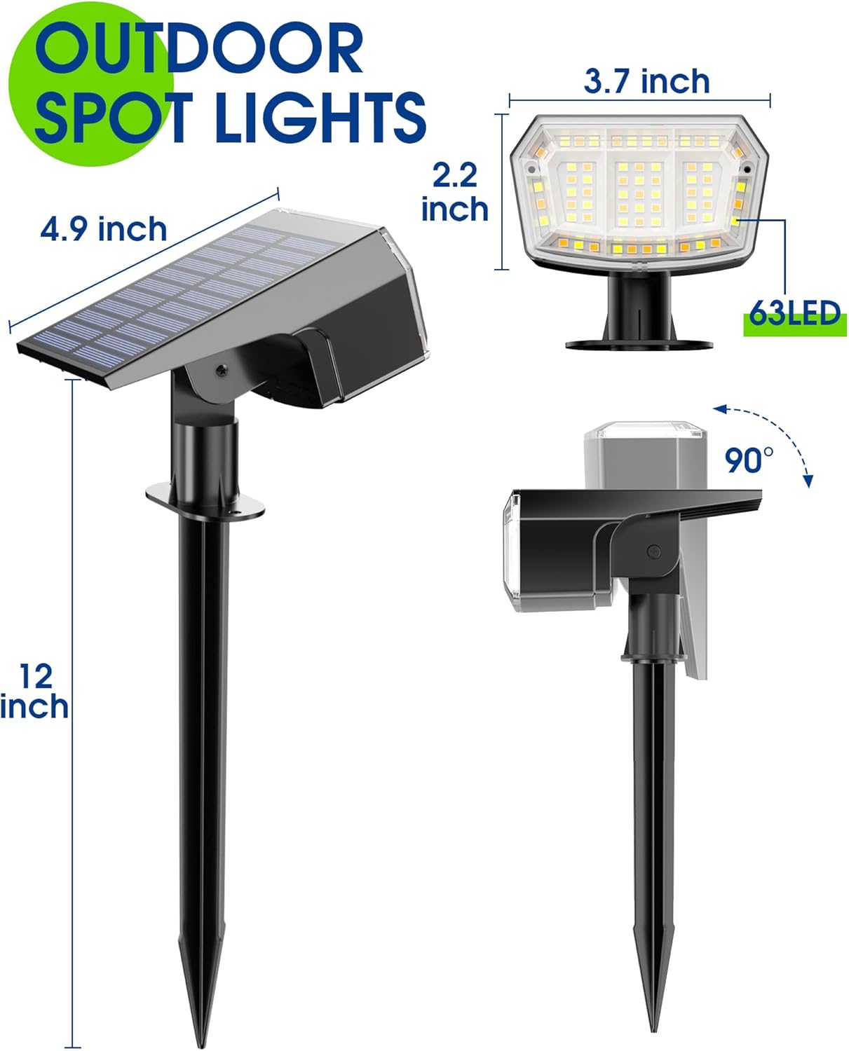 Biling Luces solares 3 en 1 cálidasblancasnaturales para exteriores, paquete de 6 luces solares impermeables para exteriores, focos solares para