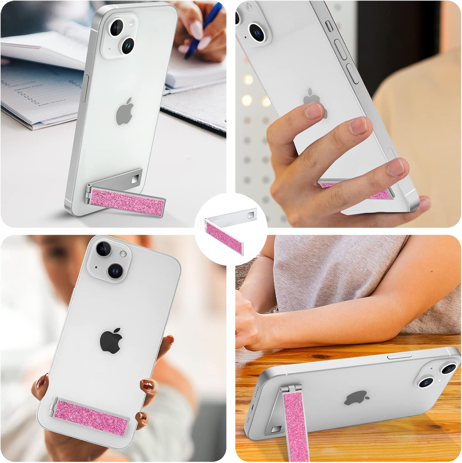 Mini soporte para teléfono, plegable, invisible, portátil, de metal, para escritorio, compatible con iPhone, Samsung y todos los teléfonos