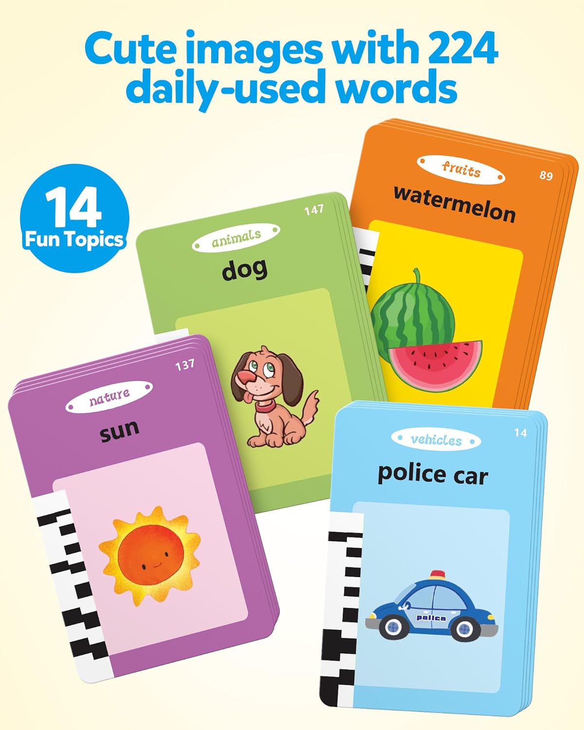 Coogam Tarjetas didácticas de aprendizaje para niños pequeños, 224 palabras visuales, juguetes de terapia del habla para autismo, tarjetas