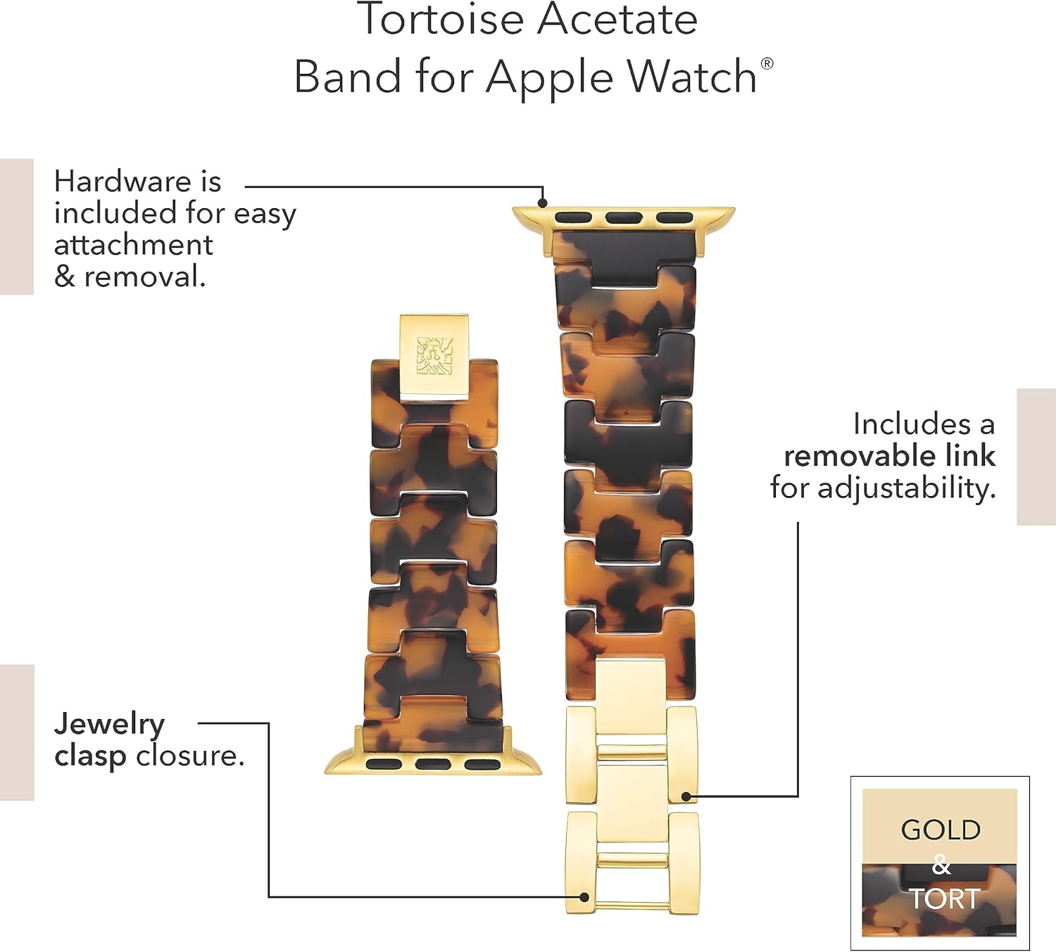Anne Klein Correa de acetato para mujer para Apple Watch segura, ajustable, repuesto de correa de Apple Watch, se adapta a la mayoría de las muñecas