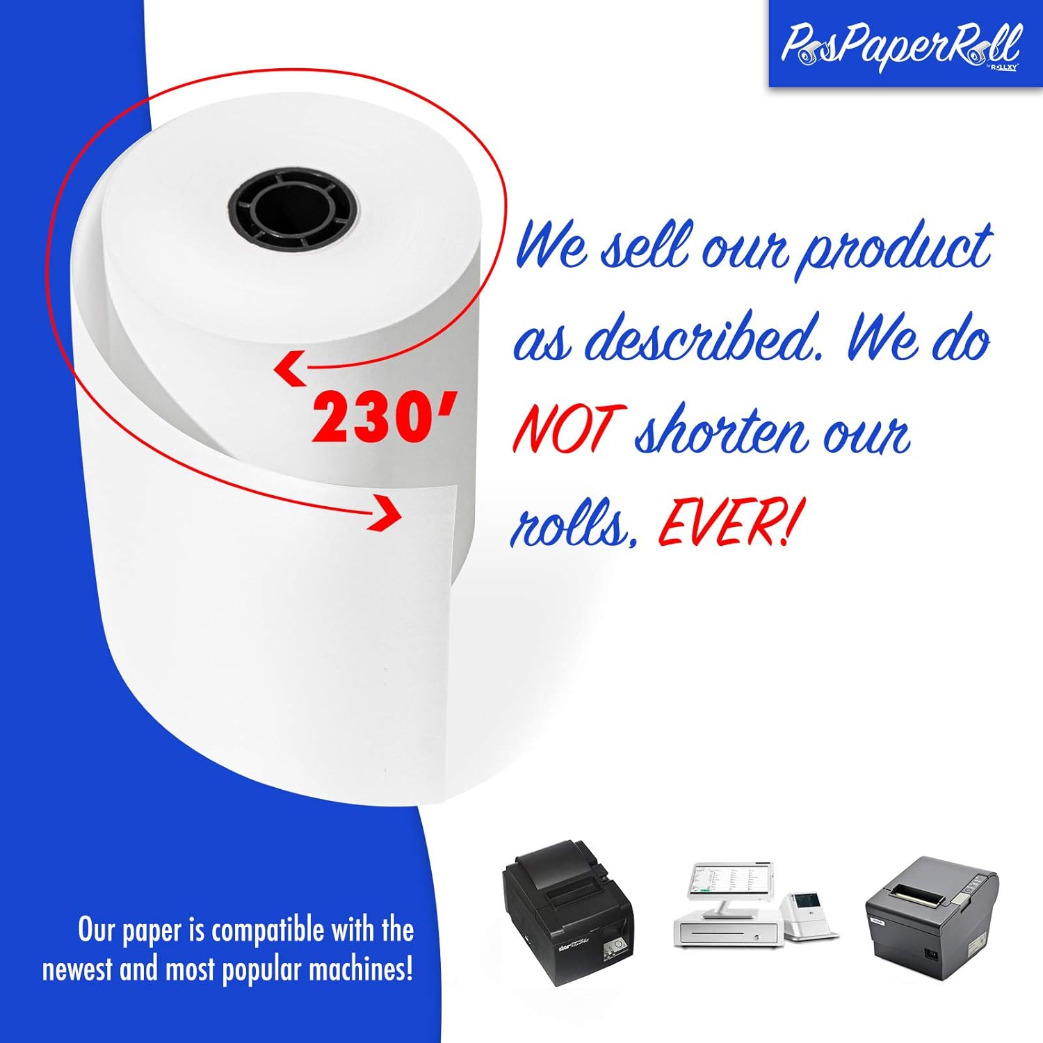 (75 rollos  55 GSM) ROLLXY – Rollos de recibos de papel térmico de 3 18 x 230 pulgadas, se adaptan a todas las impresoras POS de caja registradora,