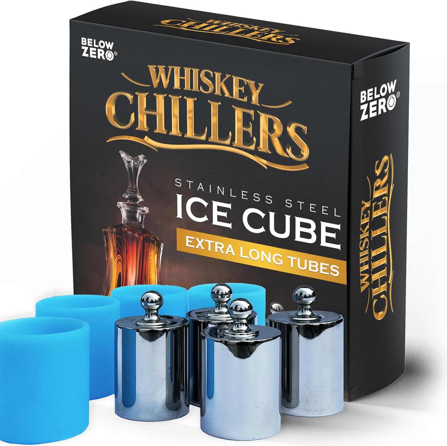 Below Zero Cubos de hielo de acero inoxidable para bebidas, whisky, no más pinzas y enfriadores de perilla de fácil agarre, tecnología de
