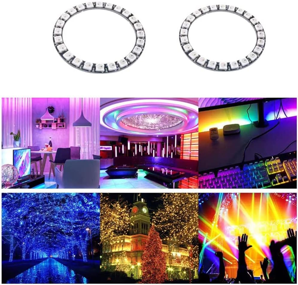 24 bits WS2812 RGB LED anillo 24 X 5050 WS2812B LED con controlador integrado direccionable individual programable para Arduino Raspberry Pi ESP32
