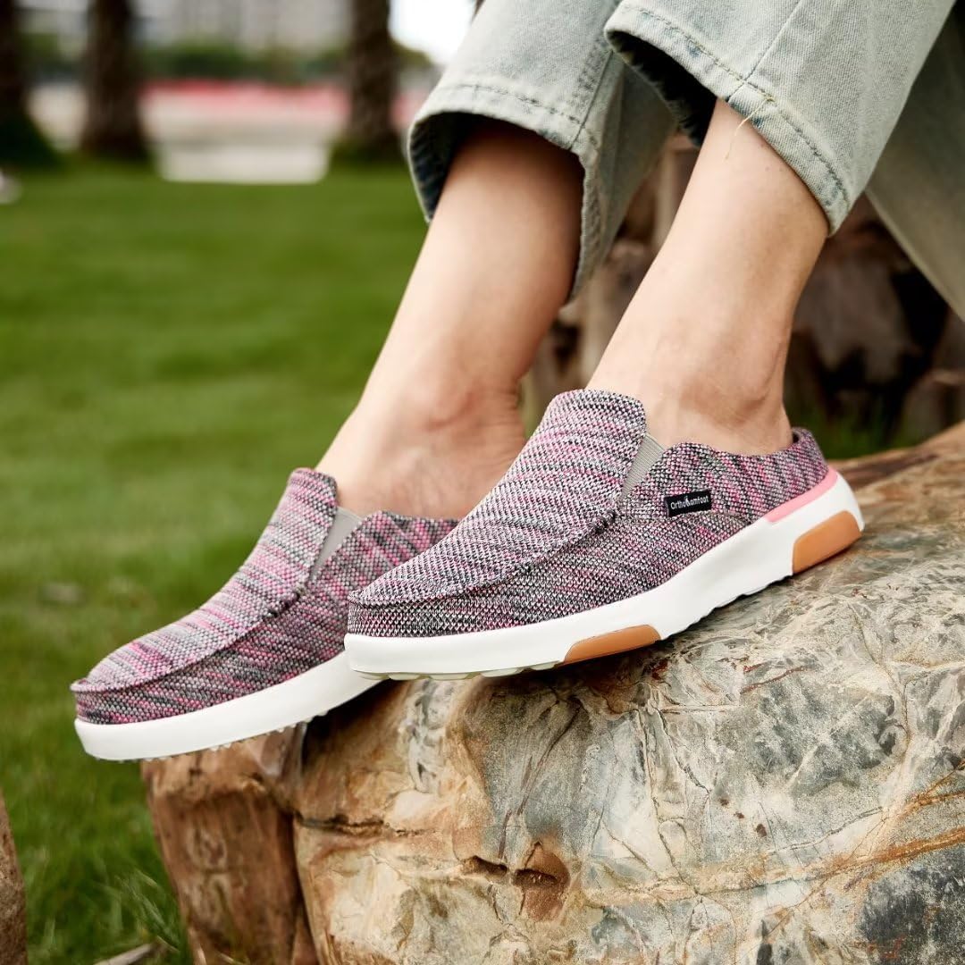 OrthoComfoot Zapatos ortopédicos de lona para mujer, cómodas pantuflas con soporte de arco para fascitis plantar, mocasines ortopédicos casuales