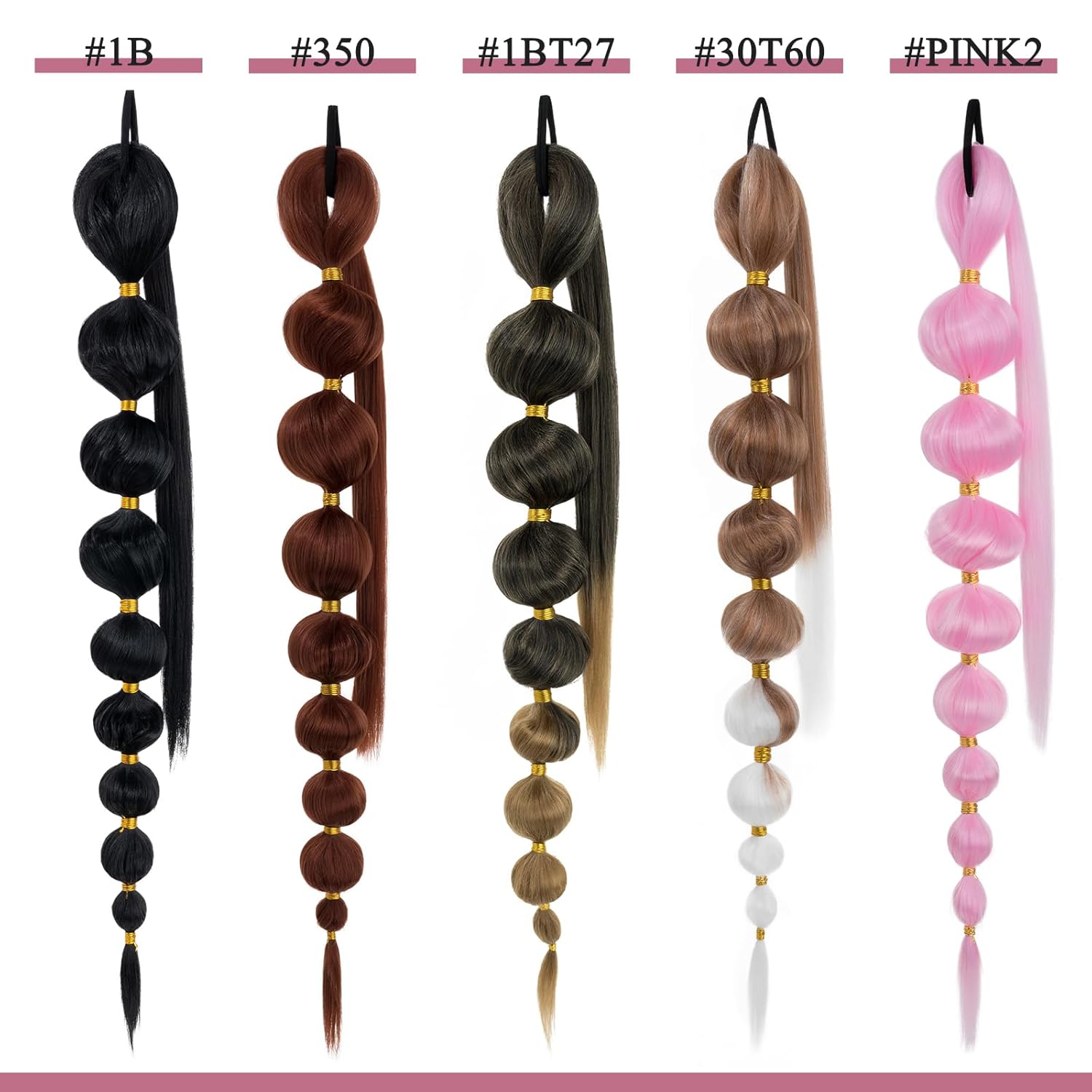 Benehair Extensión de cola de caballo larga de burbujas para mujer, cola de caballo afro negra, trenzada, con banda para el cabello, extensiones de