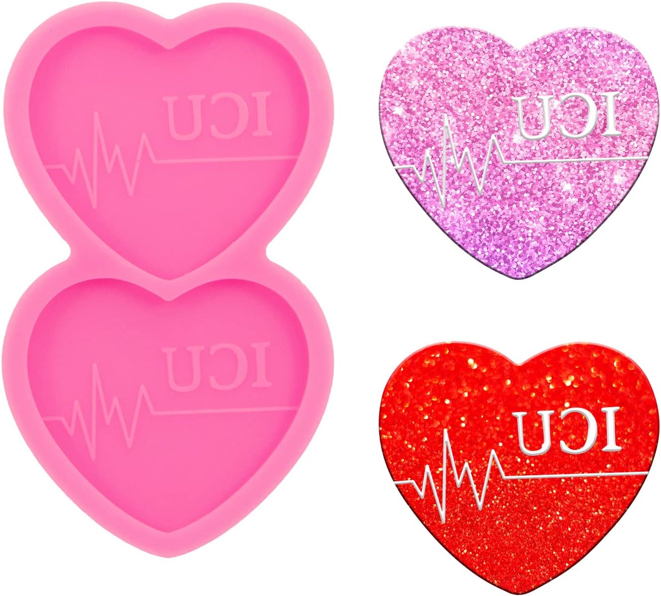 Heartbeat – Molde de resina de silicona con forma de latido de corazón de 2 cavidades, molde de carrete de insignia, molde de resina para exposición