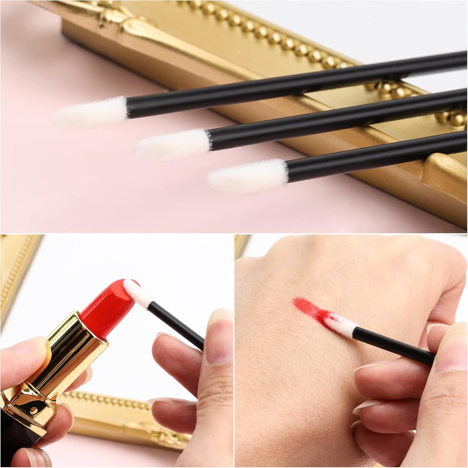 Kits de herramientas de varitas desechables pincel de labios brillo de labios del lápiz labial aplicadores, Negro, Blanco