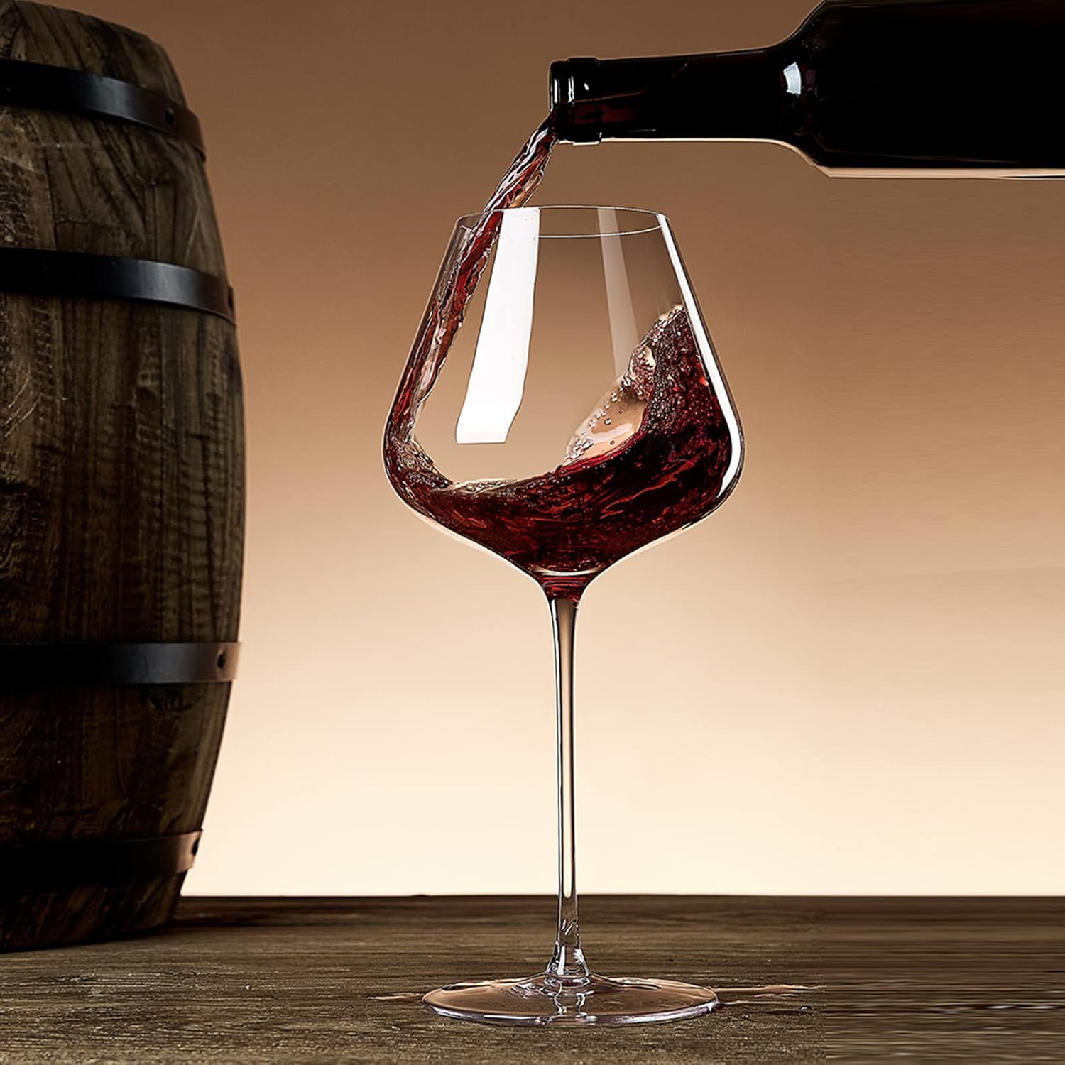 Yaschmo Juego de 4 copas de vino de cristal borgoña de 25 onzas, juego de 4 copas de vino Morden de 18 onzas, con tallo alto para vino tinto y