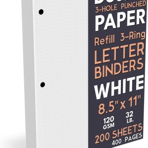 Papel de cuadrÃcula de puntos, tamaño carta, 3 agujeros perforados (agujeros grandes), 200 hojas400 páginas, 120 GSM, 8.5 x 11 pulgadas, blanco, Papel de cuadrÃcula de puntos, tamaño carta, 3 agujeros perforados (agujeros grandes), 200 hojas400 páginas, 120 GSM, 8.5 x 11 pulgadas, blanco,