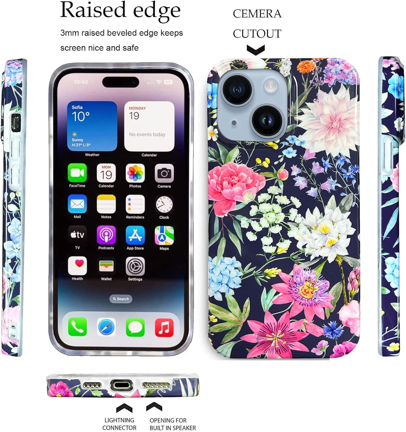 J.west Funda compatible con iPhone 15 de 6.1 pulgadas, diseño de flores de jardín, goma de silicona suave, a prueba de golpes, lindo diseño floral,