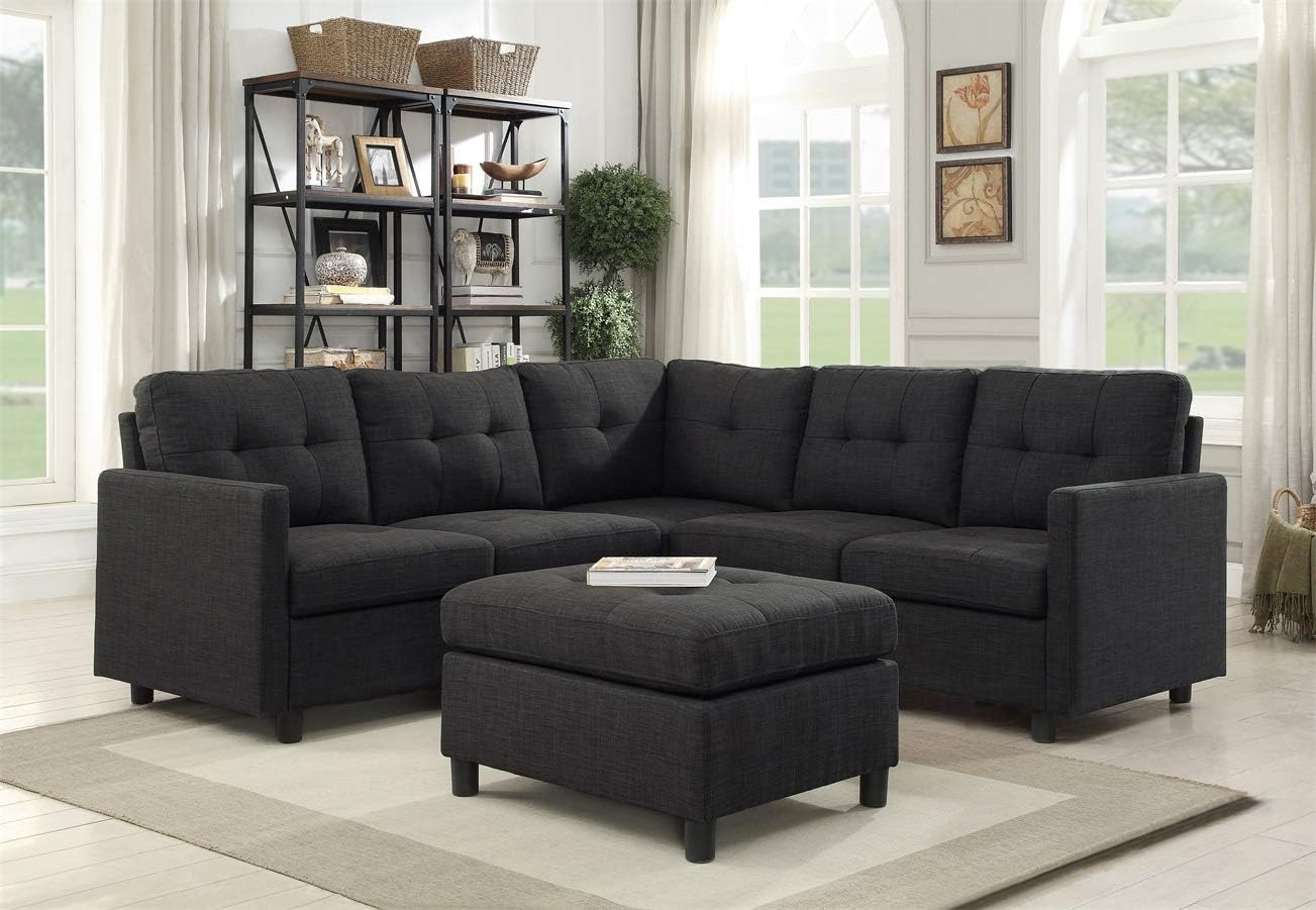 BEEY Módulo de silla de asiento sin brazos de tela de lino para sofá modular seccional acento silla sin brazos, gris oscuro