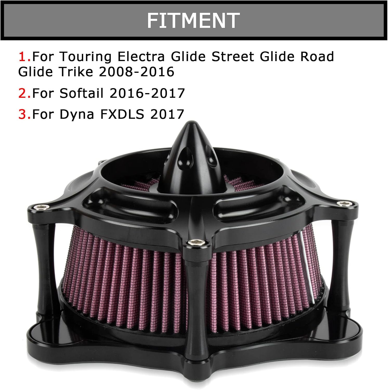 PSLER Filtro de aire de turbina de motocicleta Filtro de admisión para Touring FLHR Road King FLHX Street Glide FLTR 2008-2016, para FLS Softail