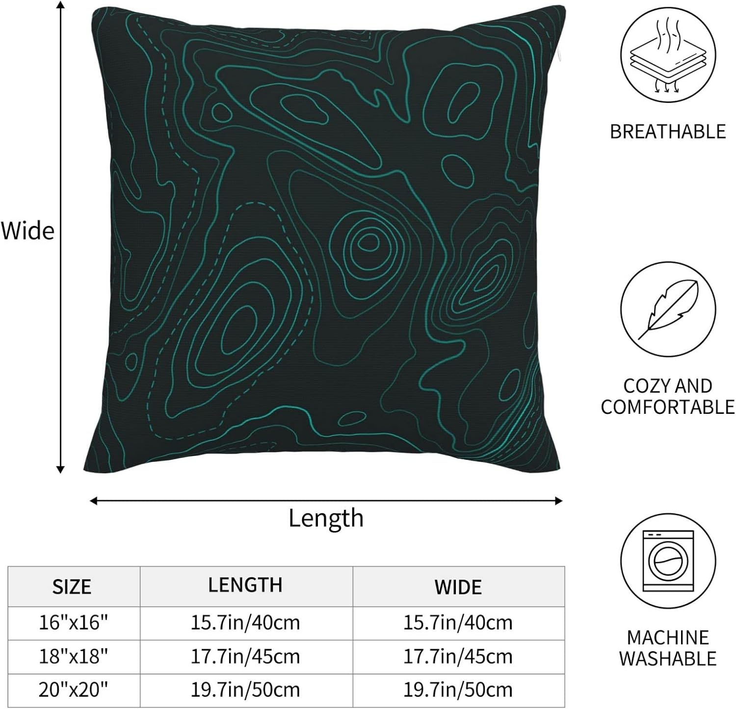 Funda de almohada cuadrada decorativa suave y abstracta topográfica, fundas de cojín, decoración del hogar para sofá, cama, silla, 16 x 16 pulgadas