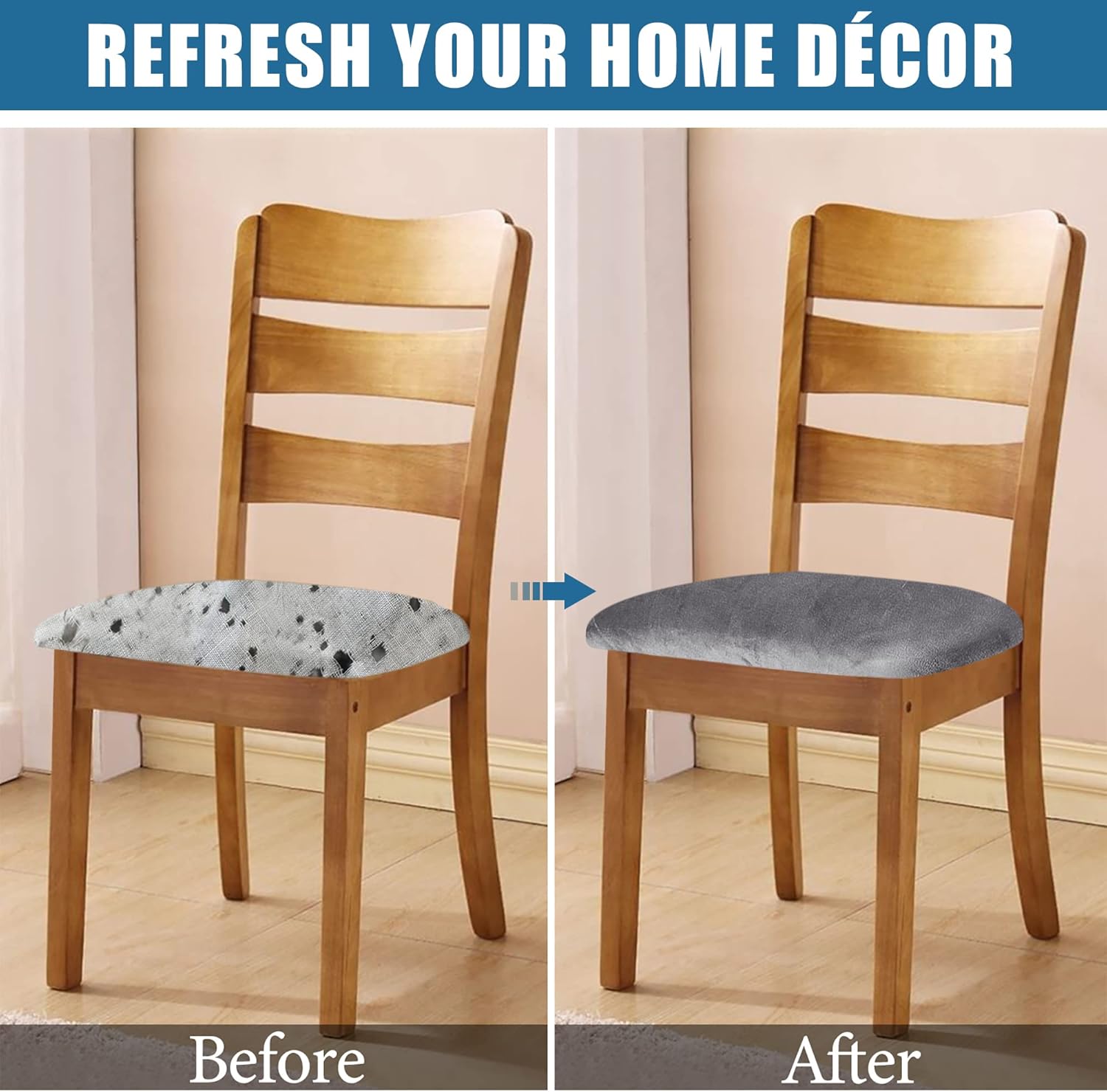 Smiry – Originales fundas para asiento de silla de comedor, de terciopelo, con lazos, desmontables, lavables, elásticas, protectoras