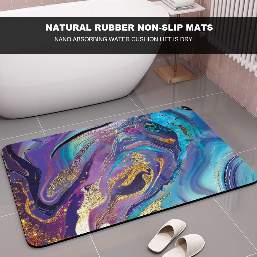 ZHUZHISHAN Tapete de baño de tierra de diatomeas, mármol dorado morado, volumen antideslizante, súper absorbente, secado rápido, tapete para puerta