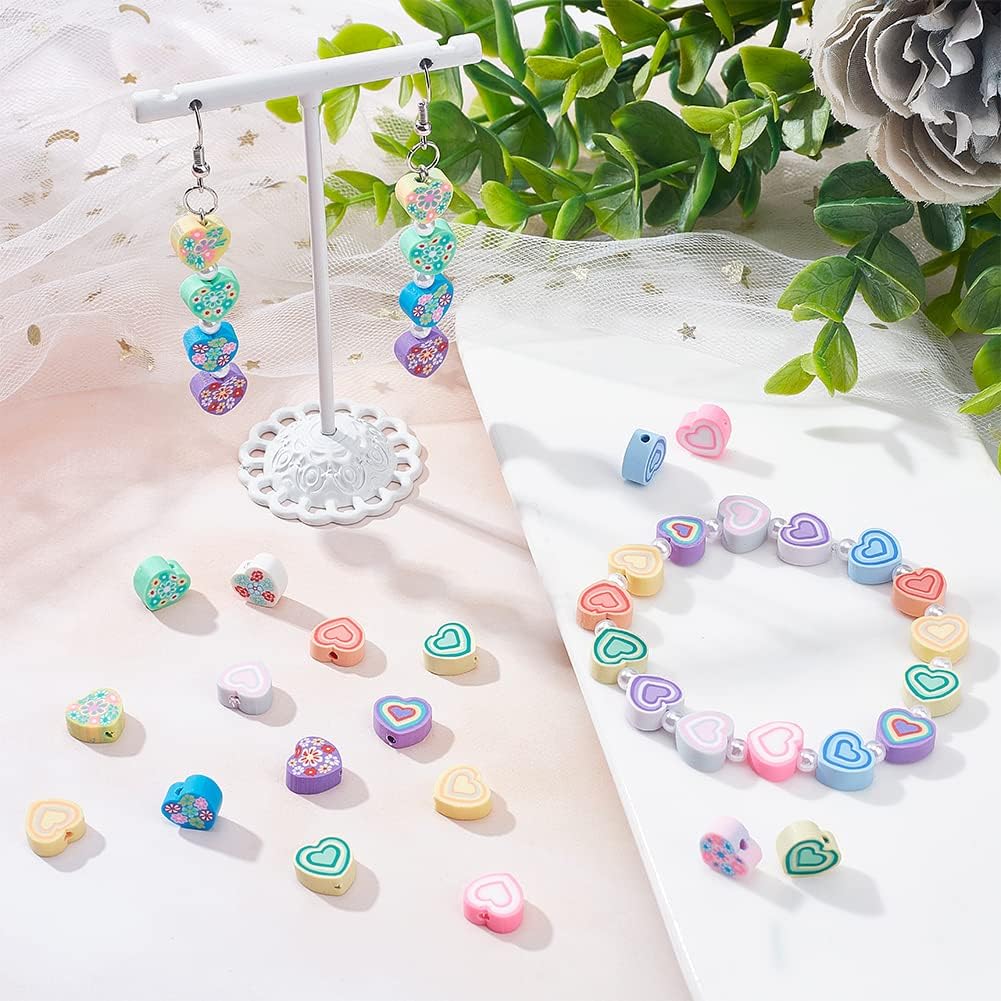 CHGCRAFT 224 cuentas de arcilla polimérica de corazón de 14 estilos, cuentas espaciadoras de amor, cuentas hechas a mano para pulseras, joyas,
