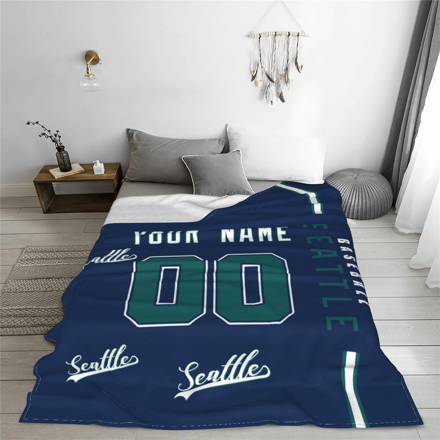 Rixeucey Seattle – Manta de franela personalizada para cama, sofá con nombre de número personalizado, para hombres, mujeres, niños, regalos para
