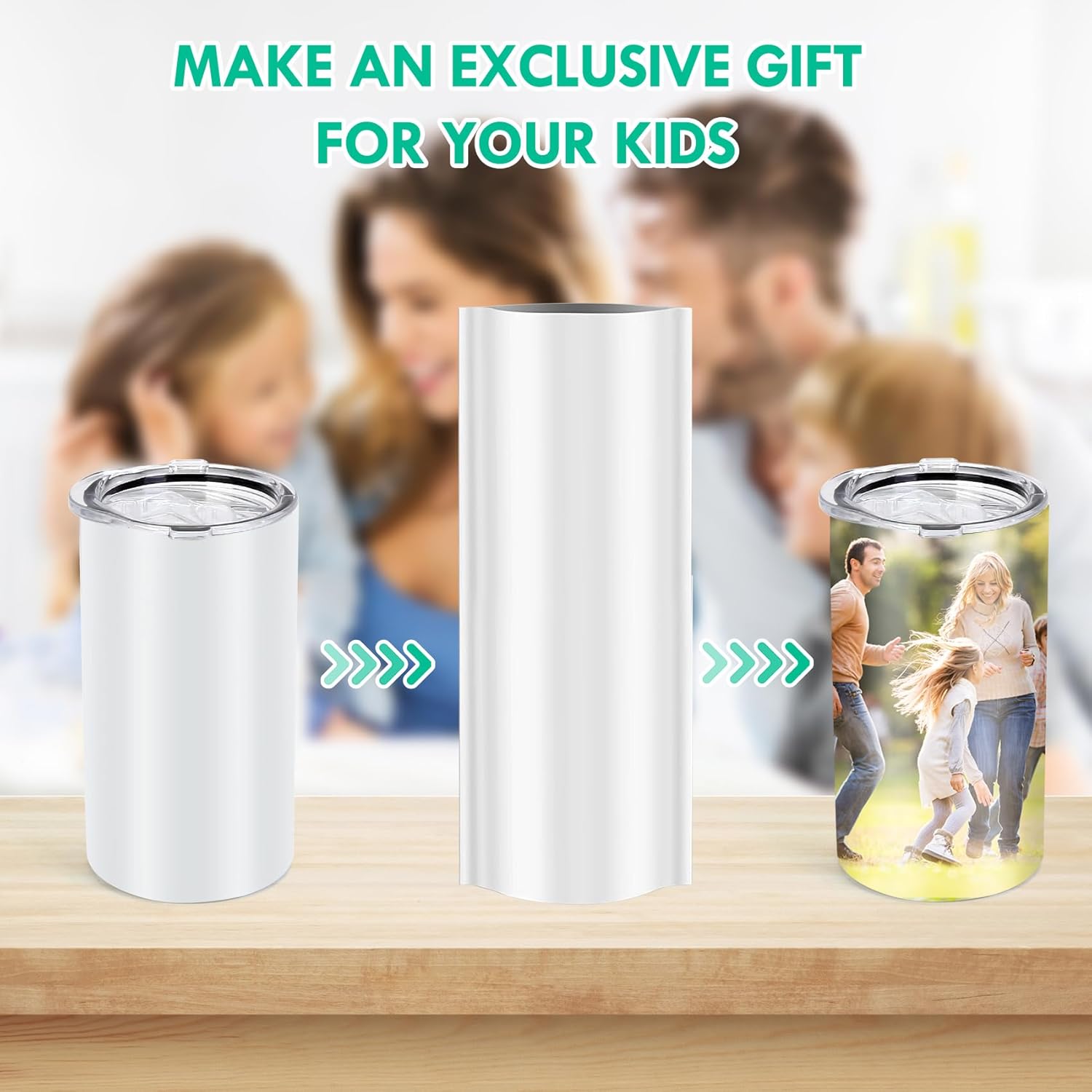 Rommeka Vasos de sublimación de 12 onzas, paquete de 4 vasos de sublimación de acero inoxidable rectos y delgados para niños con tapas y pajitas,