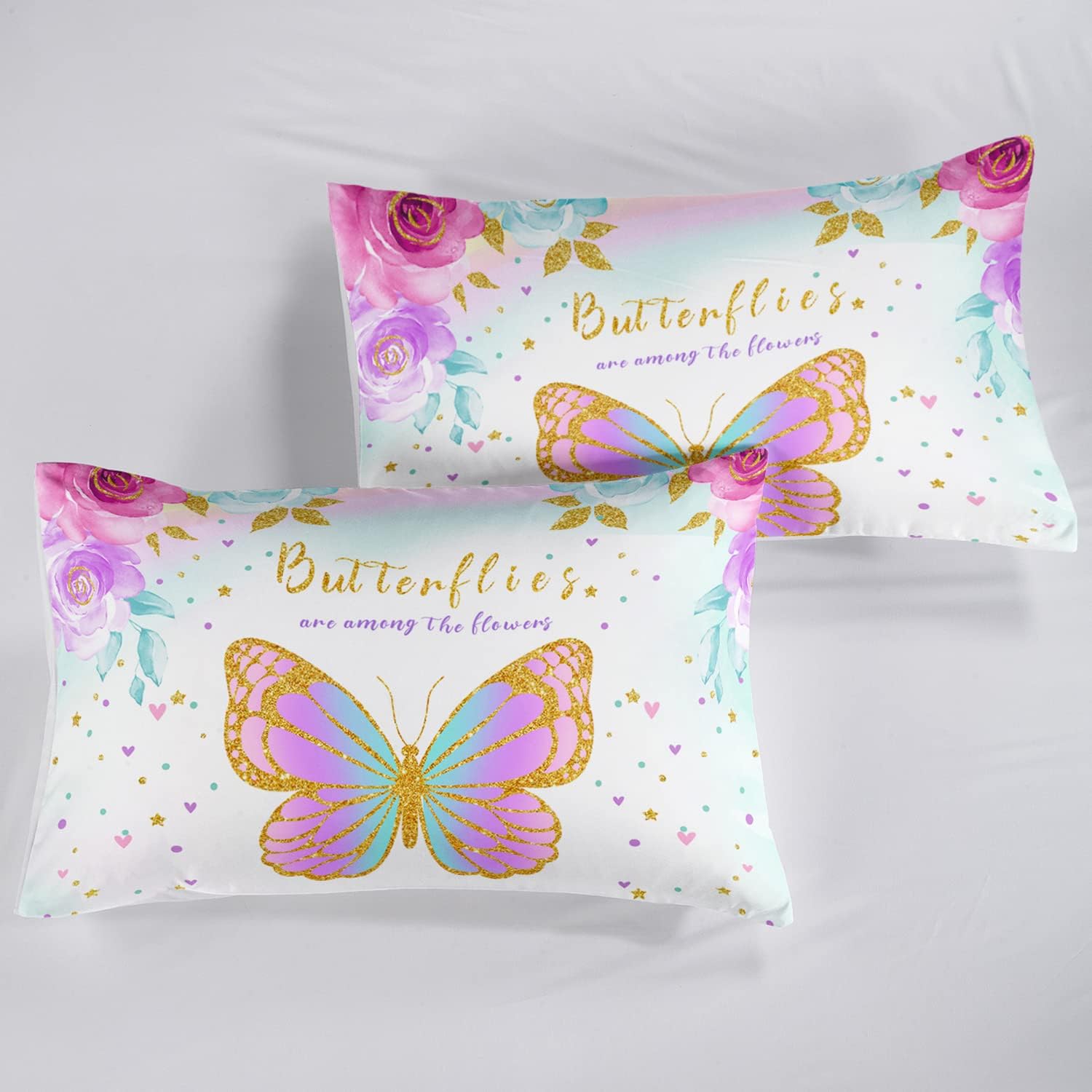 CVHOUSE Juego de sábanas bajeras de mariposa tamaño matrimonial, juego de ropa de cama de mariposas coloridas, 1 sábana encimera y 1 sábana bajera