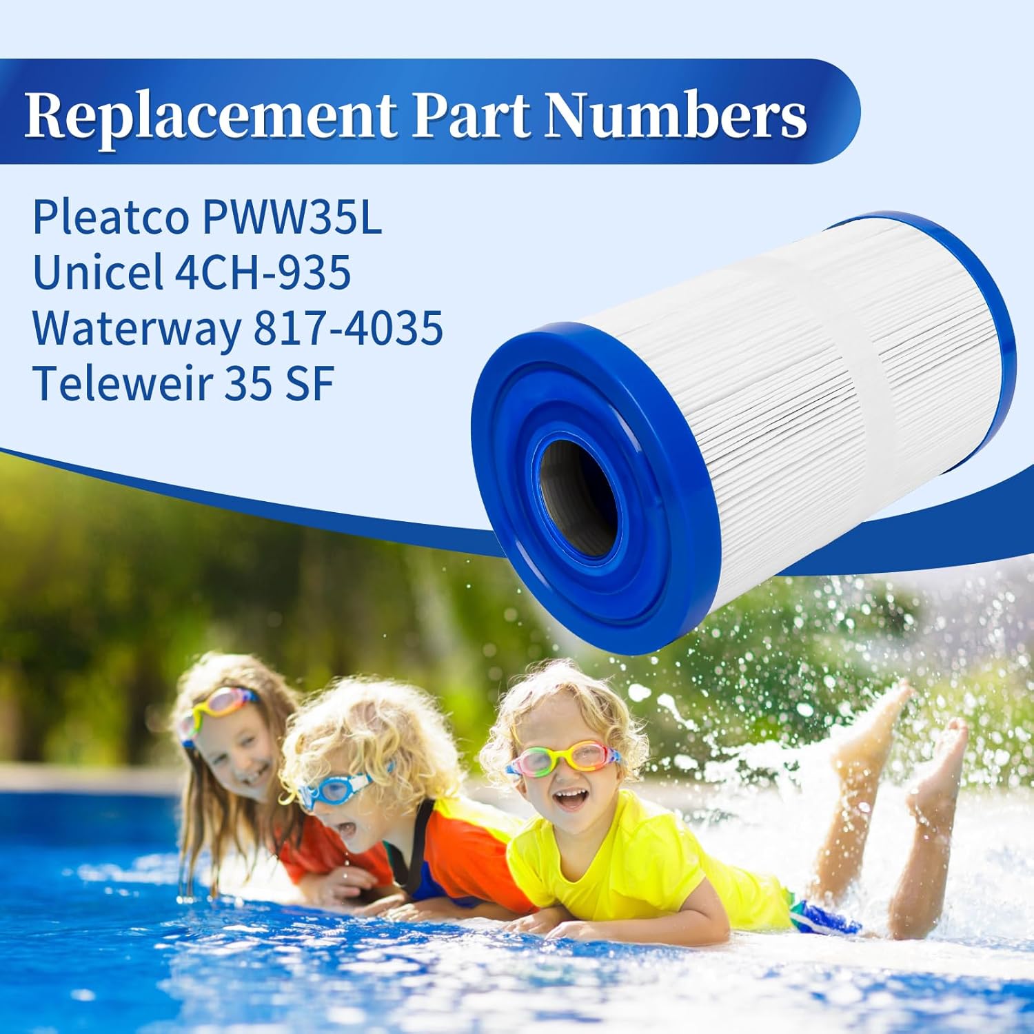 sawluv PWW35L – Cartucho de filtro para bañera de hidromasaje que reemplaza a Pleatco PWW35L, Unicel 4CH-935, Waterway 817-4035, Teleweir 35 SF,