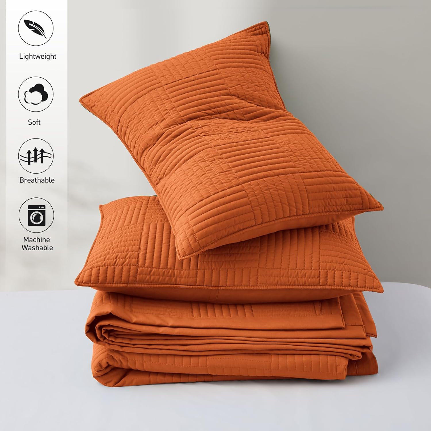 Lavsiry Juego de edredón naranja quemado, tamaño individual, colcha ligera de verano con patrón cuadrado, juego de ropa de cama de microfibra suave