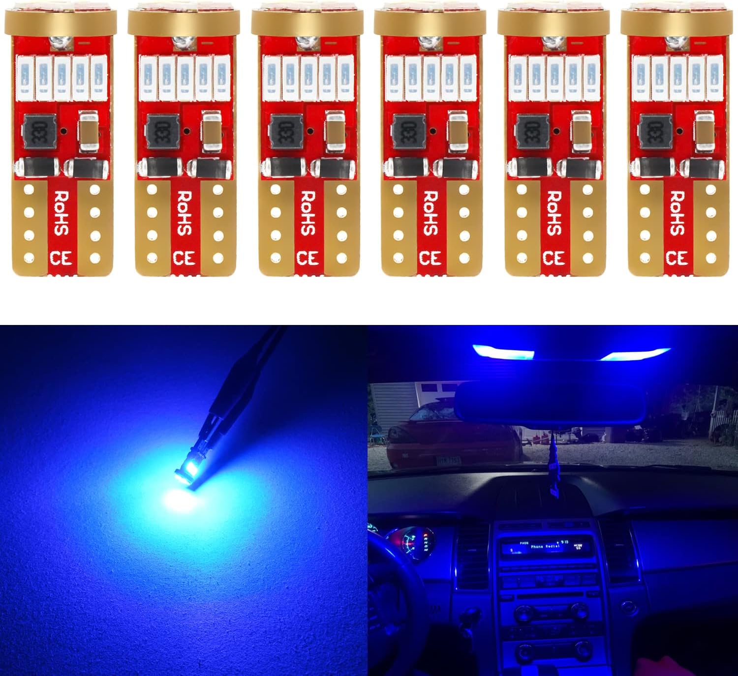 PHINLION Bombilla LED azul 194 súper brillante 168 175 2825 T10 cuña 15-SMD 4014 chipsets LED bombillas de repuesto para cúpula de coche, mapa,