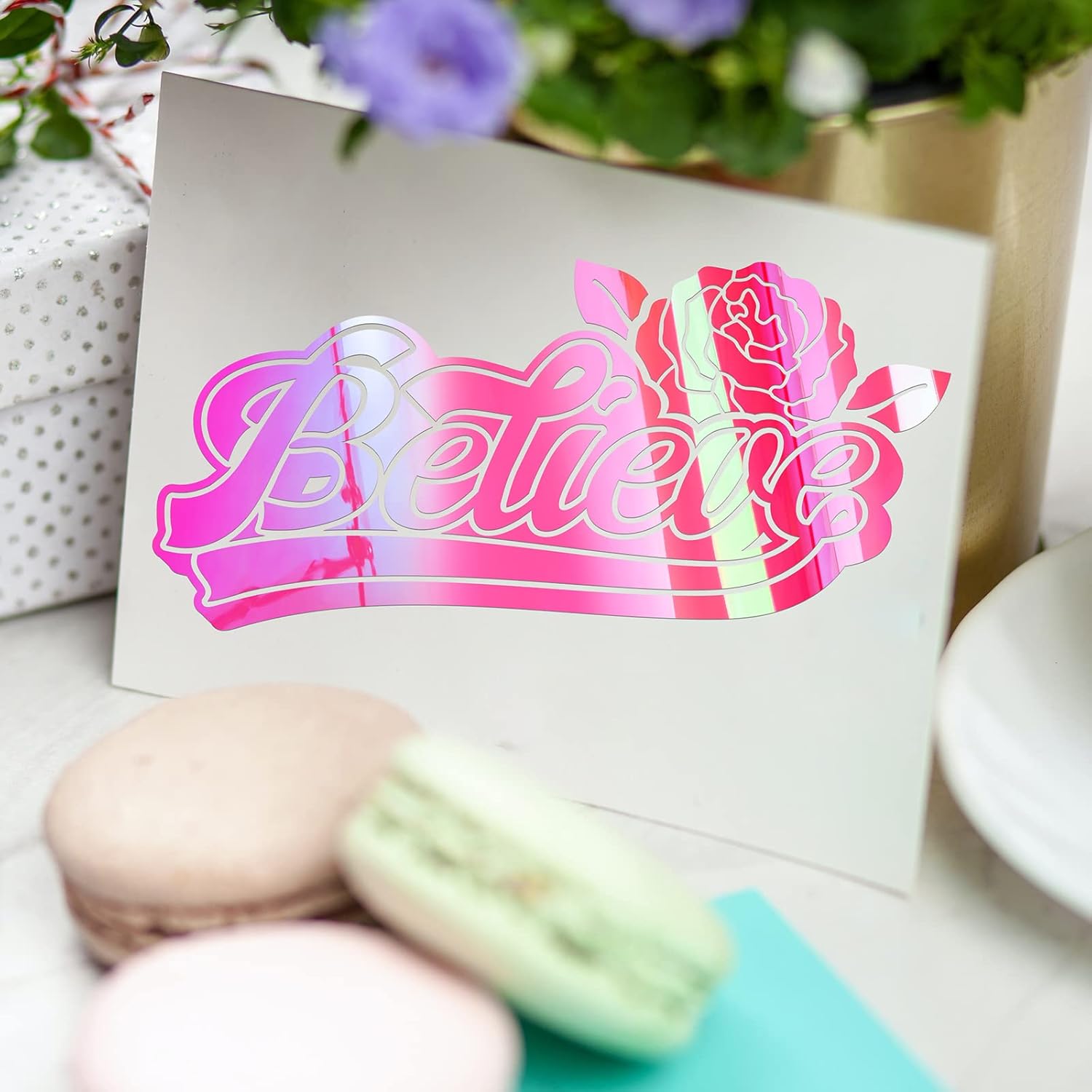 GIRAFVYINL – Rollo de vinilo permanente holográfico rosa intenso de 12 pulgadas x 10 pies, color rosa neón para cricut, decoración del hogar y el
