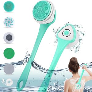 Cepillo eléctrico recargable para la parte posterior de la ducha, mango largo, exfoliante, rotativo, para ducha, baño, limpieza facial, limpiador de Cepillo eléctrico recargable para la parte posterior de la ducha, mango largo, exfoliante, rotativo, para ducha, baño, limpieza facial, limpiador de
