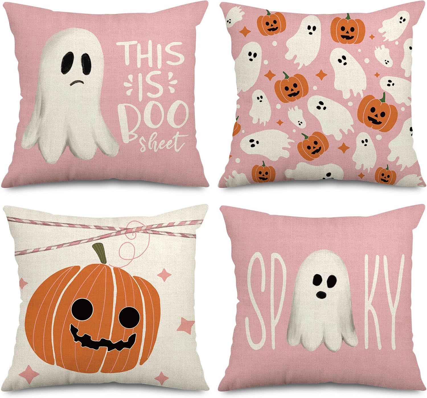 AnyDesign – Fundas de almohada rosadas de Halloween con diseño de calabaza fantasma, funda de almohada de Halloween, decoración espeluznante de
