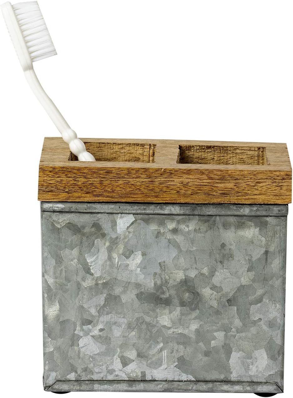 nu steel Soporte para cepillos de dientes de baño y organizador de maquillaje en acero galvanizado y madera para baños y espacios de tocador