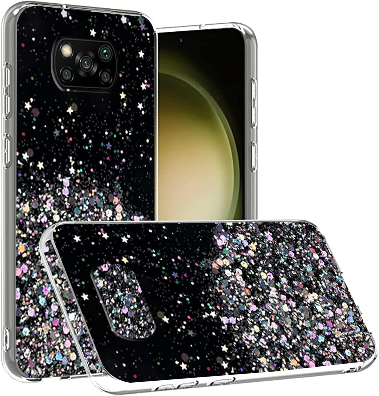 Funda compatible con Xiaomi Poco X3 Pro con purpurina verde transparente, funda para teléfono Xiaomi Poco X3 Pro, funda de silicona transparente de