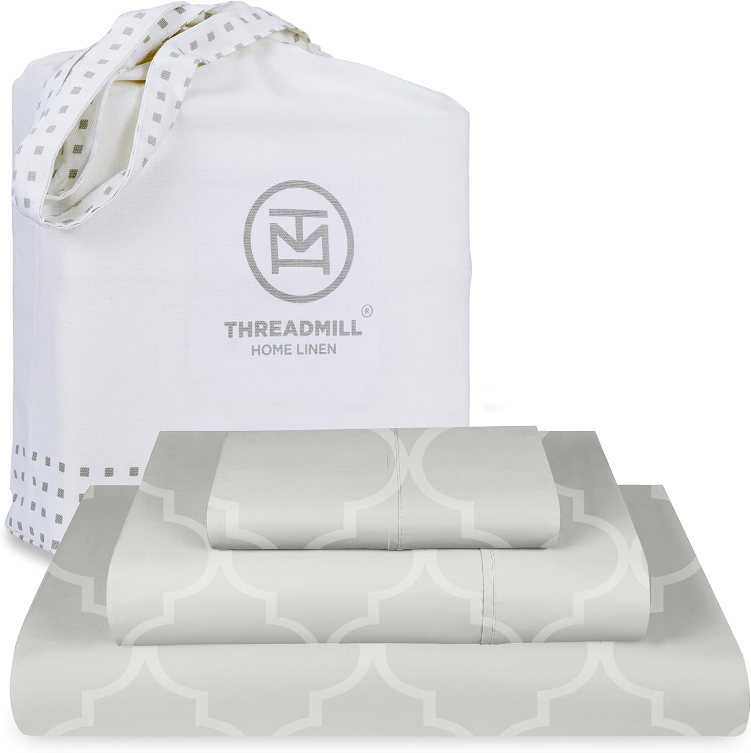 Threadmill Home Linen Bedding – Juego de sábanas de 300 hilos, 100 % algodón, juego de cama de lujo, 4 piezas, tejido de satén suave, color blanco