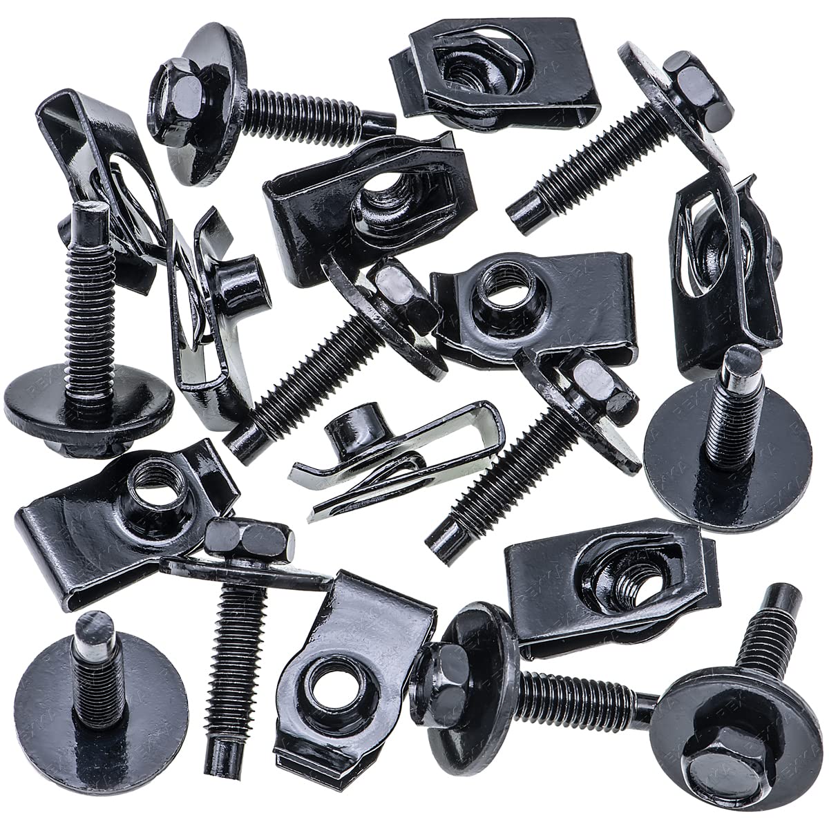 Rexka 10 juegos de tuercas en U extruidas M6-1.0 y tornillos SEMS de cabeza hexagonal para GM Ford Chevy Chrysler, Jeep Dodge, multiusos, protector