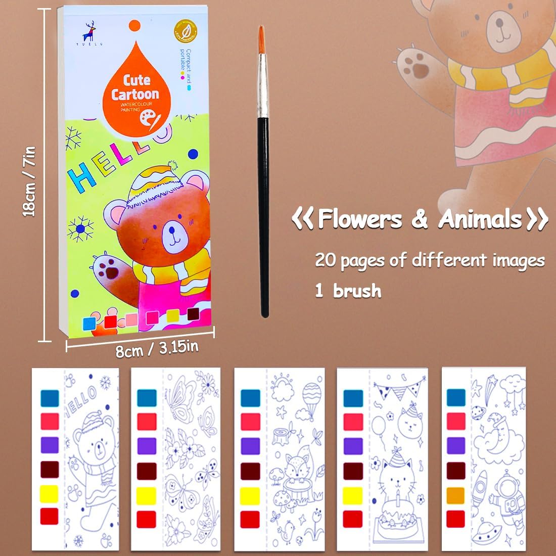 YXOTJHS Juegos de pintura de acuarela para niños, libro de pintura de acuarela de bolsillo, libros para colorear para niños de 4 a 8 años, colorear