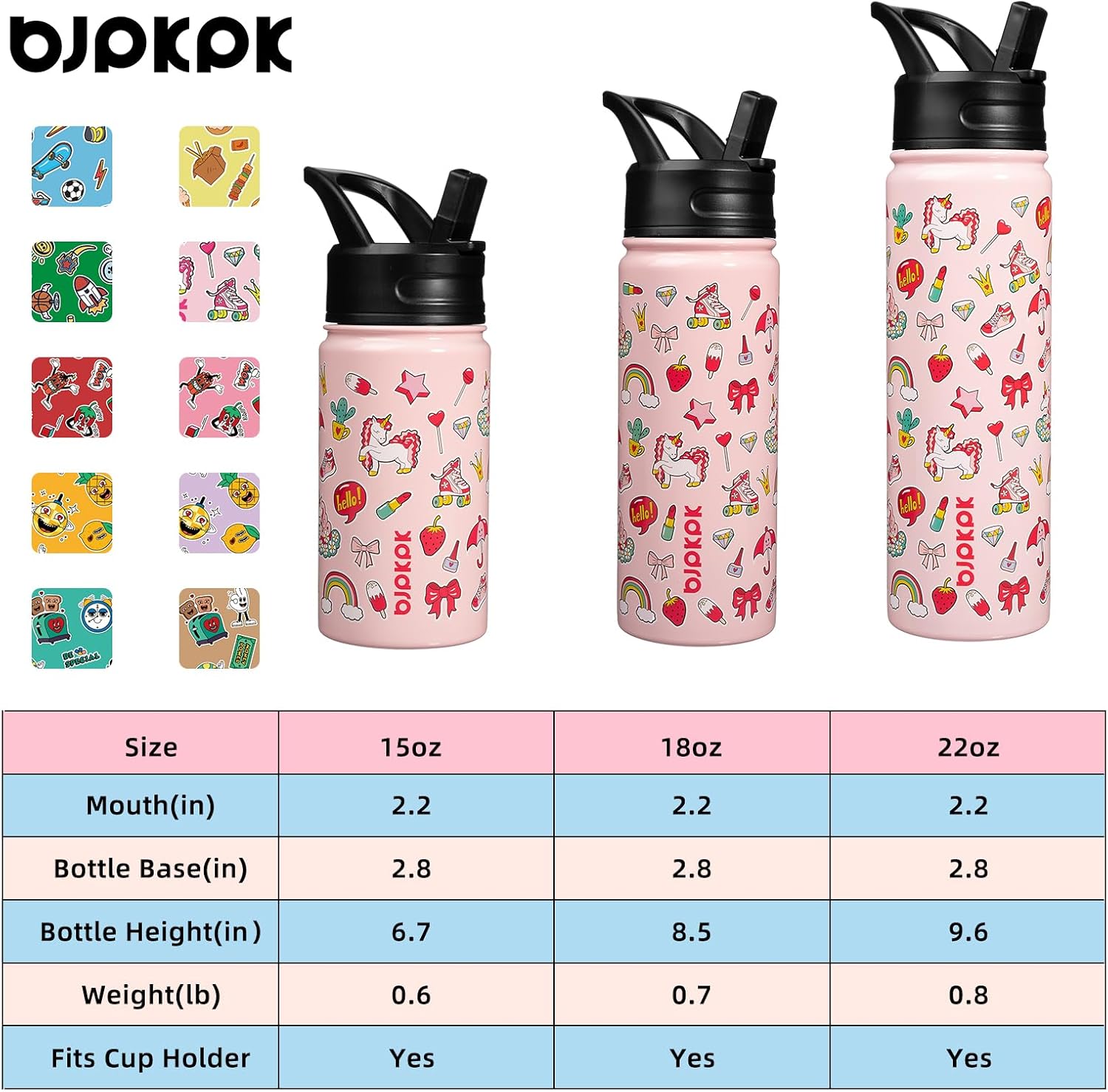 BJPKPK Botella de agua aislada con tapa con pajilla, botellas de agua de metal de acero inoxidable de 15 onzas, botellas de agua reutilizables a