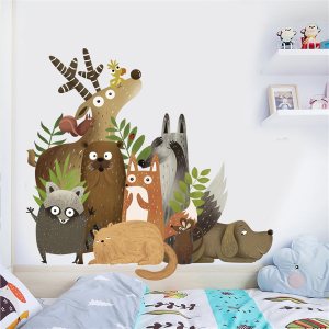 Calcomanías de pared de animales de dibujos animados, decoración de bosque encantador, selva, animales, murales de pared extraíbles, murales de Calcomanías de pared de animales de dibujos animados, decoración de bosque encantador, selva, animales, murales de pared extraíbles, murales de