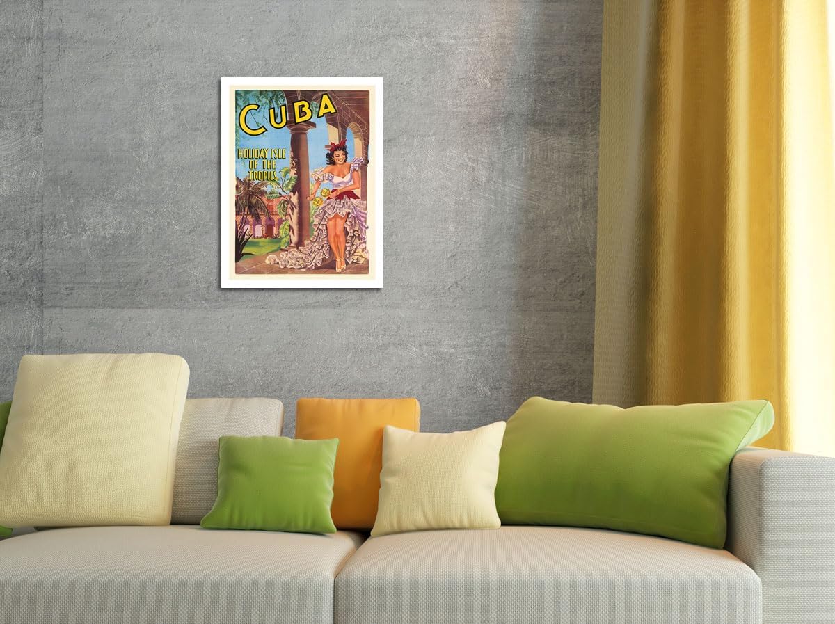 Cuba  Isla de los Trópicos  Bailarina cubana con Maracas  Póster de viaje vintage 1949  Impresión artística maestra (sin marco) 9 x 12 pulgadas