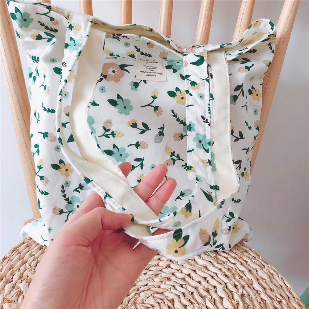 Bolsa de lona de algodón, reutilizable, suave, bolsa de hombro floral para viajes de playa, compras