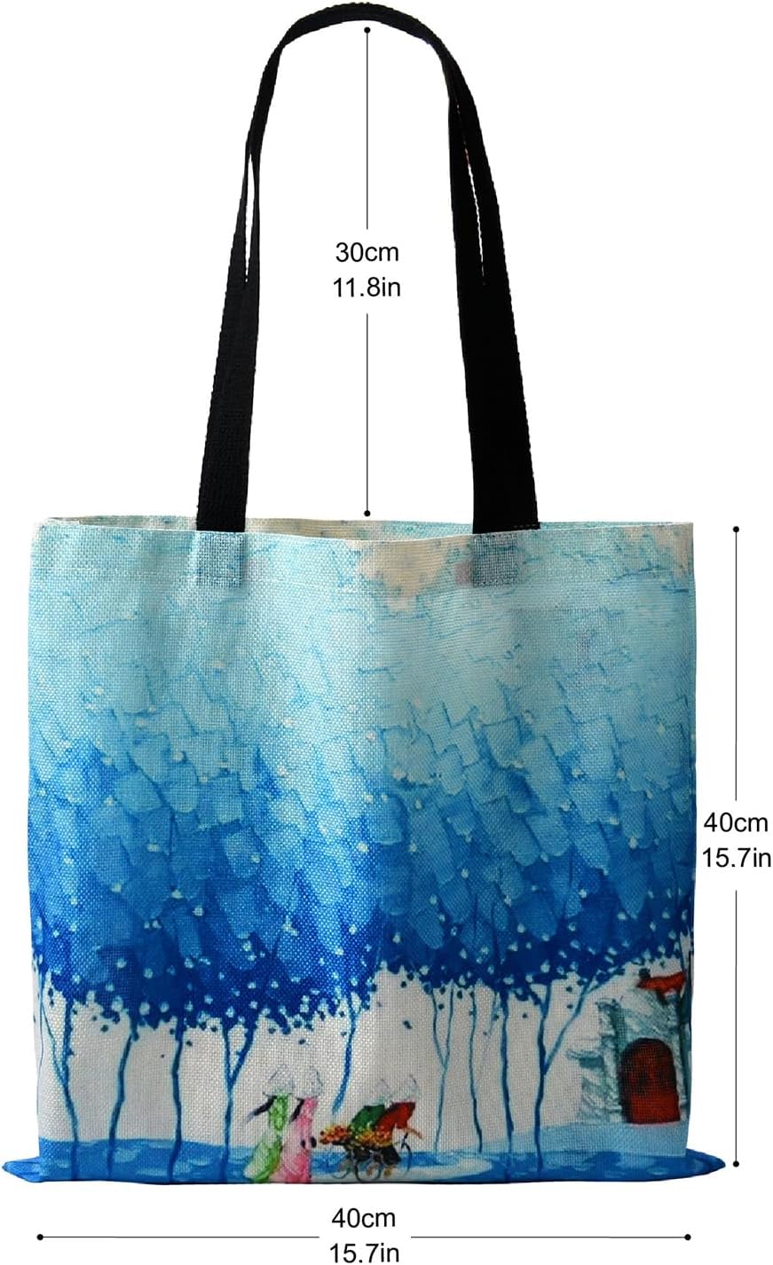 KaiTingu Bolsa de lona para mujer, con bonito estampado, reutilizable, de algodón, a la moda, escuela, compras, playa, comestibles